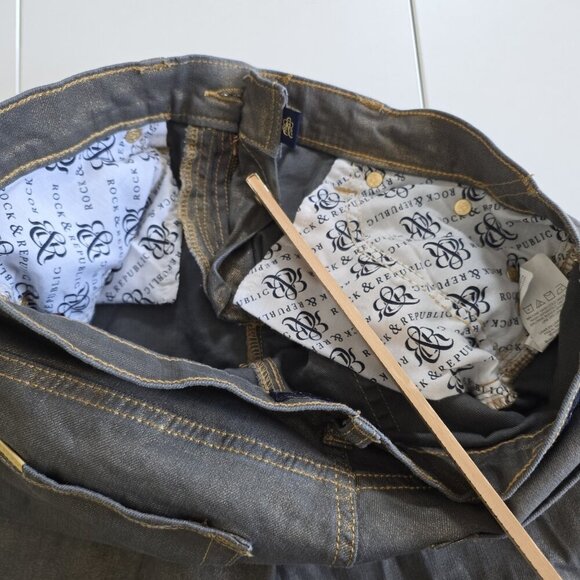 Rock & Republic Jeans Women 10 M 30 Gold Metallic Shimmer Stretch Rocker Grunge - Picture 12 of 16